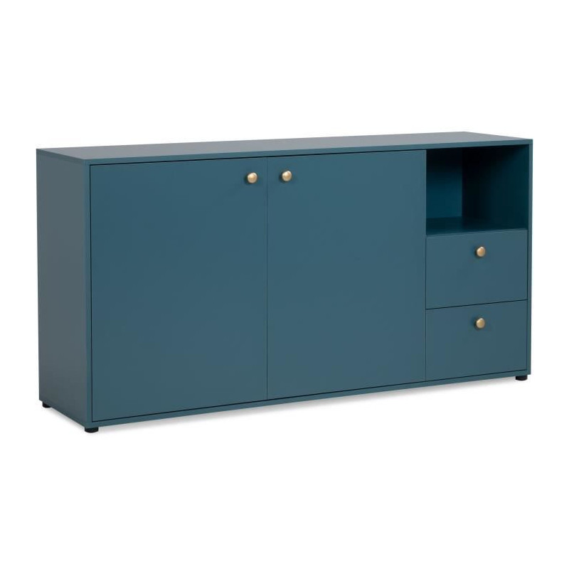 Buffet POP COLOR - 2 portes + 2 tiroirs et niche ouverte - Bleu Petrole - 150 x 45 x75 cm