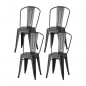 Lot de 4 chaises en metal noir - L 44 x P 45 x H 85 cm - DARA