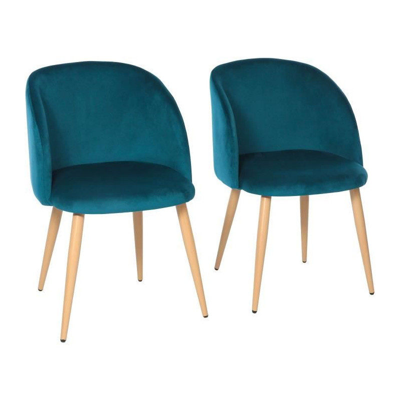 Lot de 2 chaises en velours bleu canard - Pieds en metal  - L 55 x P 45 x H 99 cm - CURVY