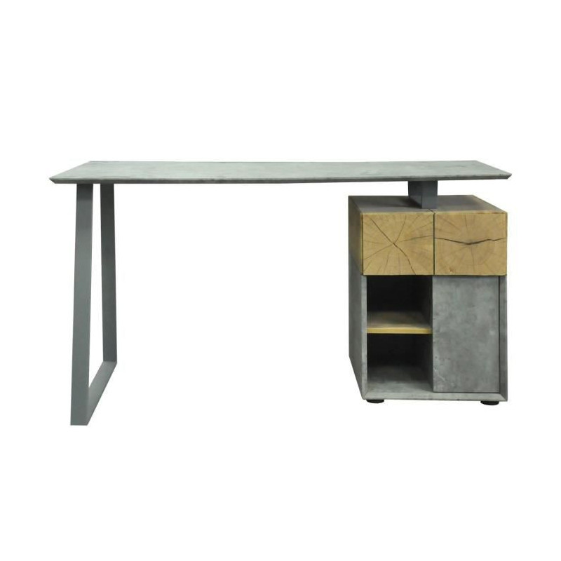 Bureau 1 porte 1 tiroir - Decor bois blanc et gris - L 140 x P 60 x H 75 - COLOGNE