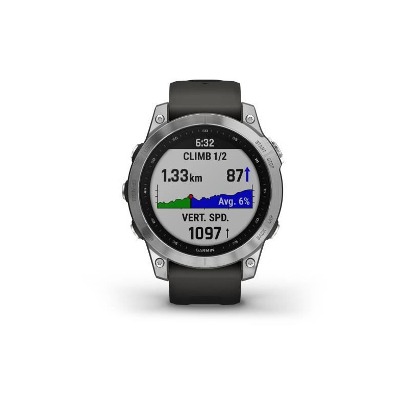 Montre GPS connectee - GARMIN - Fenix 7 - Argent avec bracelet gris