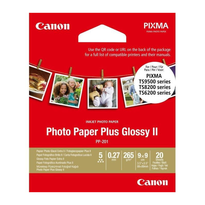 CANON Papier photo 9x9cm PP-201 Glace 265gr 20 feuilles