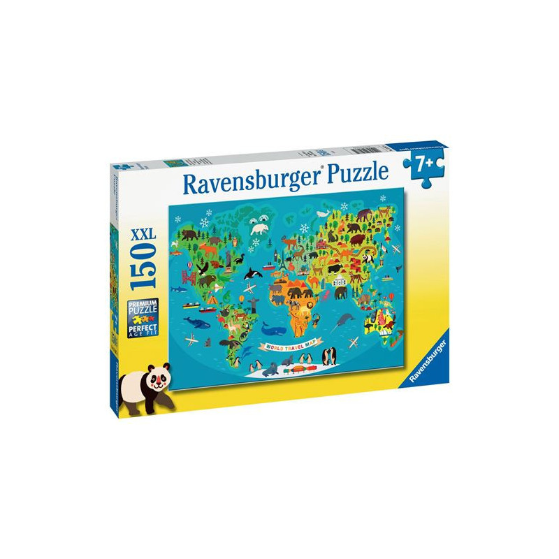Puzzle 150 pièces XXL Ravensburger La carte du monde des animaux