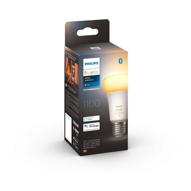 PHILIPS Hue White Ambiance - Ampoule LED connectee E27 - 9,5W Equivalent 75W - Compatible Bluetooth