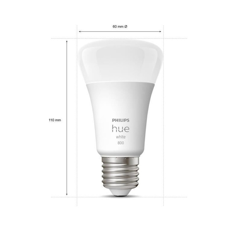 PHILIPS Hue White Ampoules LED connectees E27 - Compatible Bluetooth pack de 2