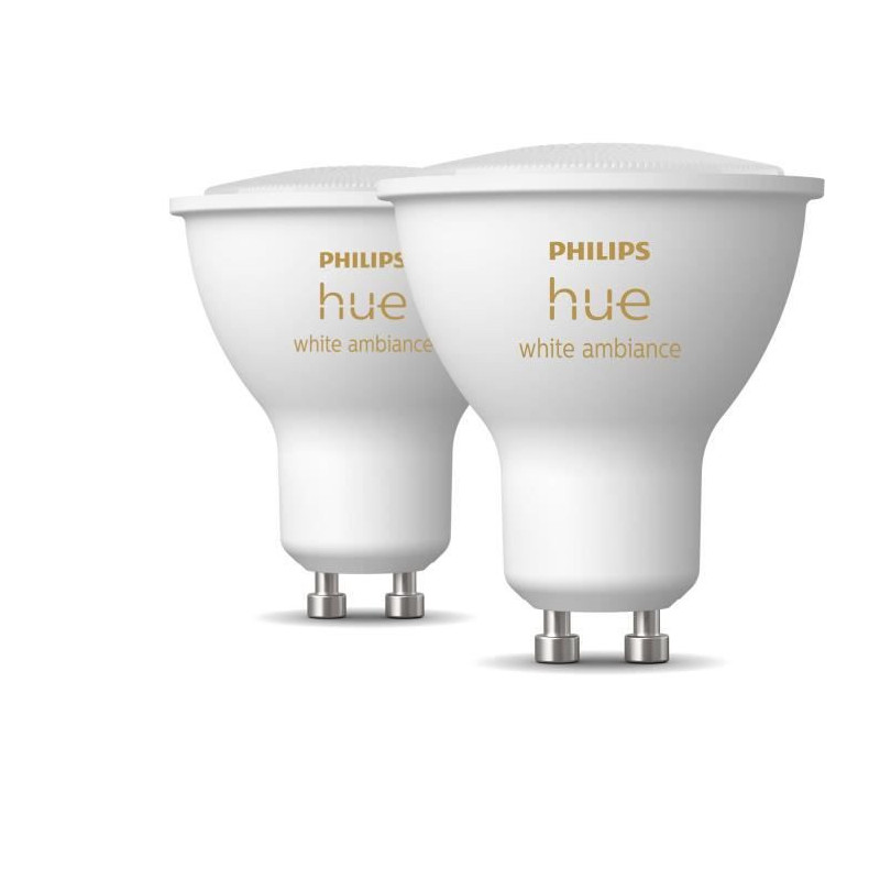 PHILIPS Hue White Ambiance Ampoules LED connectees GU10 Compatible Bluetooth - Pack de 2