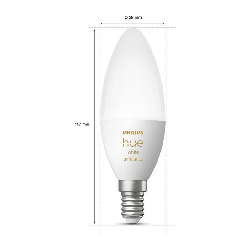 PHILIPS Hue White Ambiance - Ampoule LED connectee flamme E14 - 6W - Compatible Bluetooth