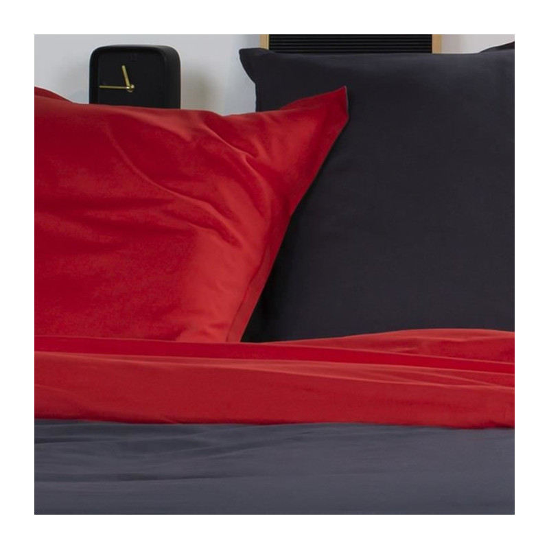 TODAY Parure de lit Coton 2 personnes - 200x200 cm - Bicolore Gris et Rouge Alix
