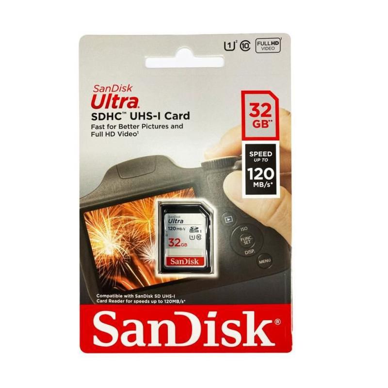 Carte memoire SDHC SanDisk Ultra 32 Go jusqua 120 Mo/s classe 10 UHS-I