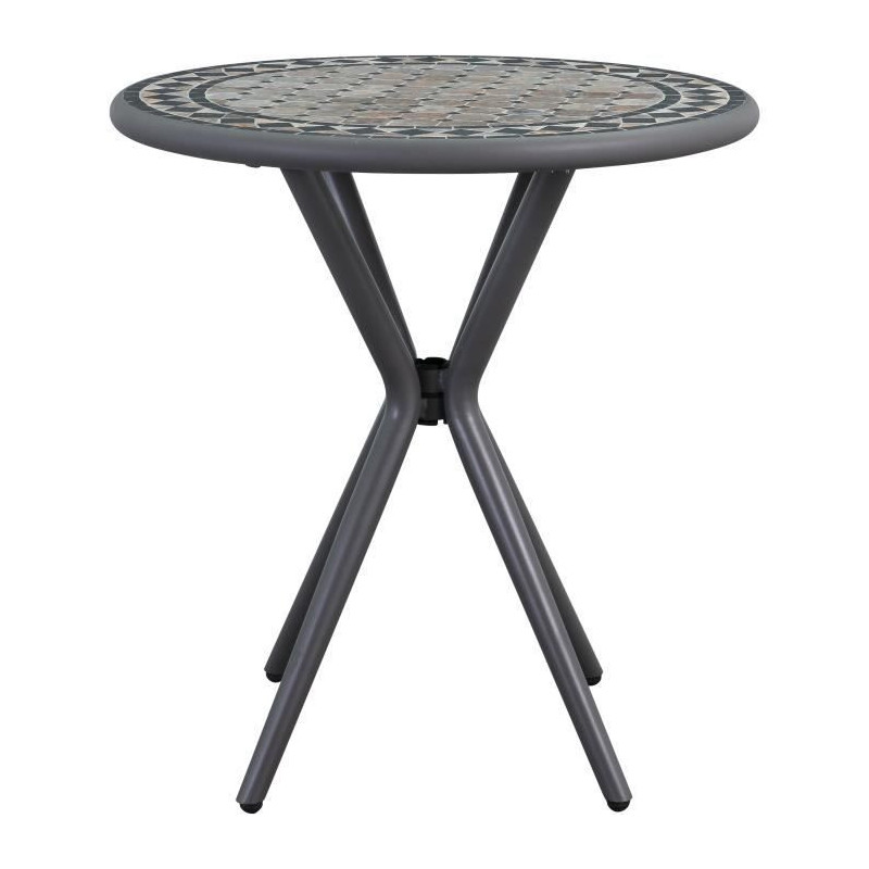Table Mosaique de jardin - Gris anthracite, ceramique noir, marbre jaune - Metal - D 70 cm - Demontable