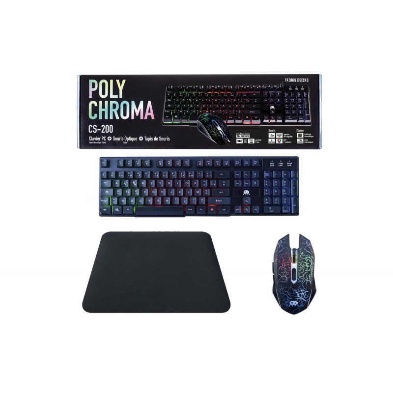 Pack Freaks And Geeks Clavier semi mécanique CS 200 PolyChroma + Souris + Tapis