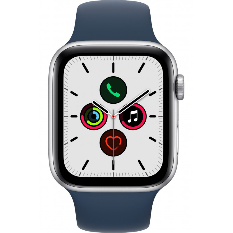Apple Watch SE GPS, 44mm boitier aluminium argent avec bracelet sport bleu abysse