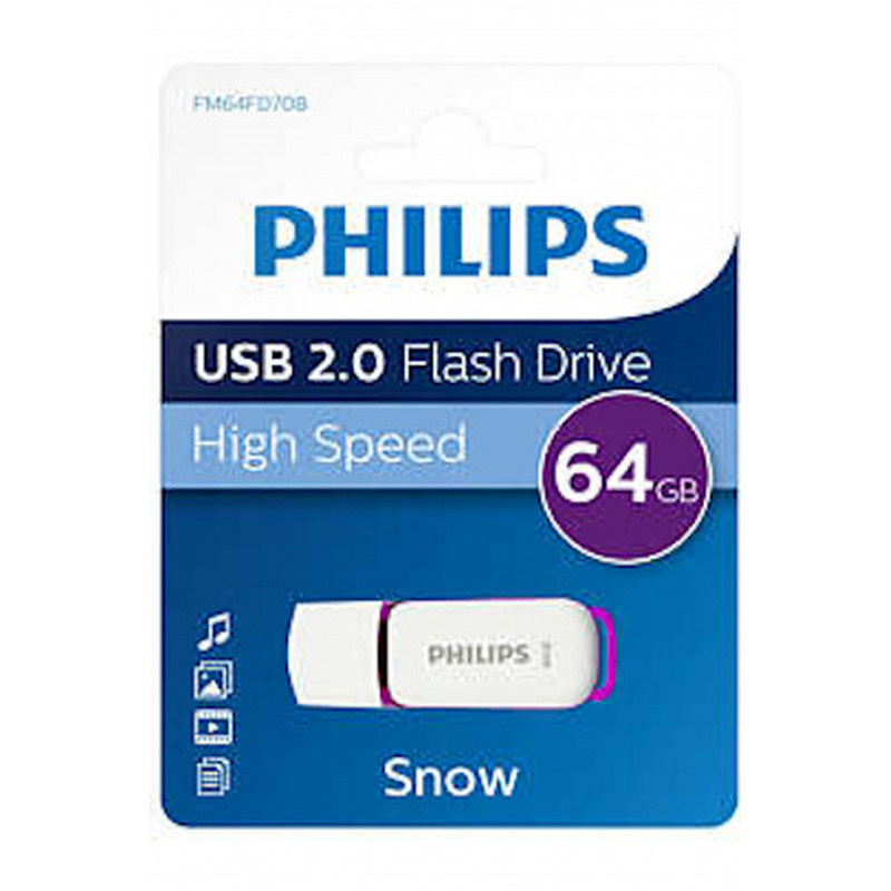 Clé USB Philips Snow 2.0 64 Go Blanc et Violet