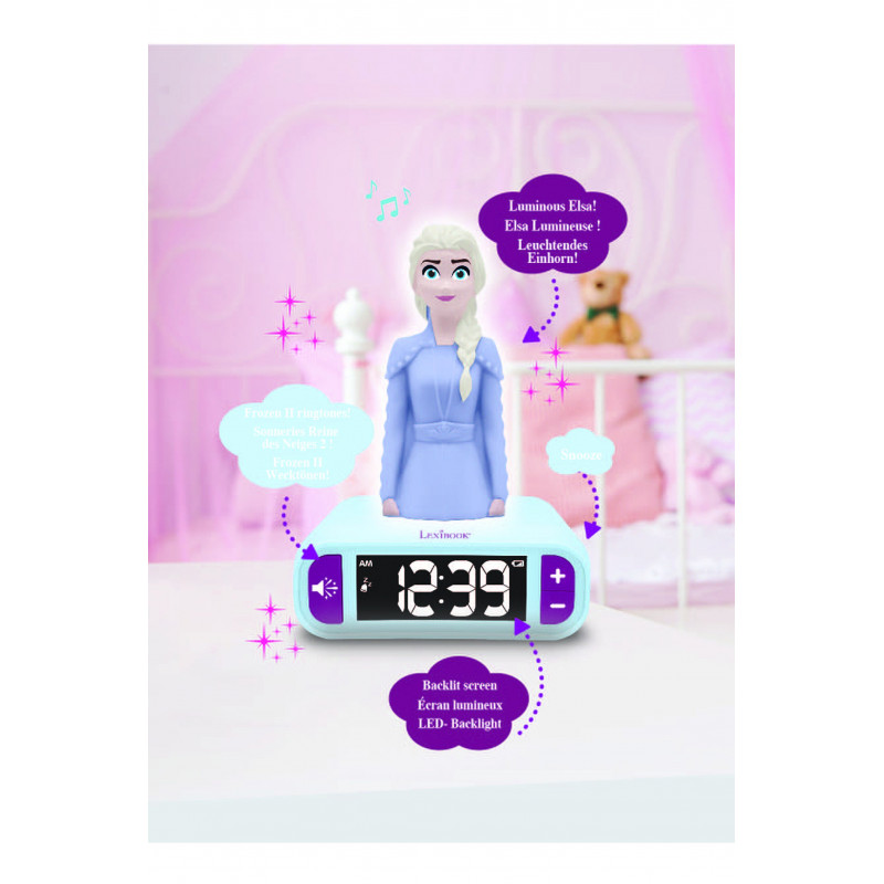Réveil avec Veilleuse en 3D Lexibook Reine des Neiges Elsa et effets sonores