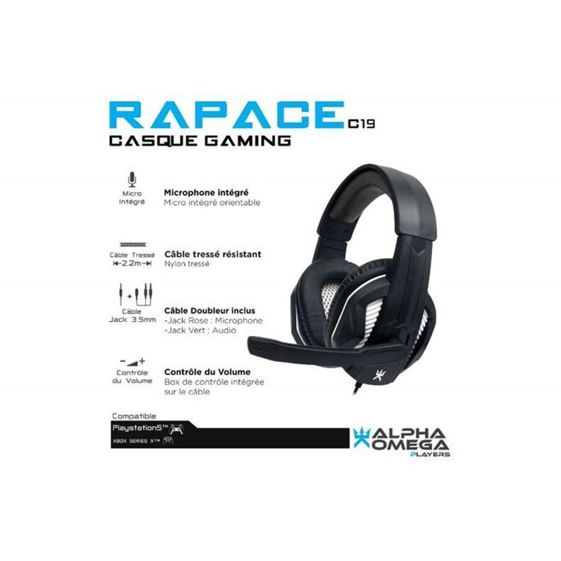Casque Gaming filaire Alpha Omega Players Rapace Blanc