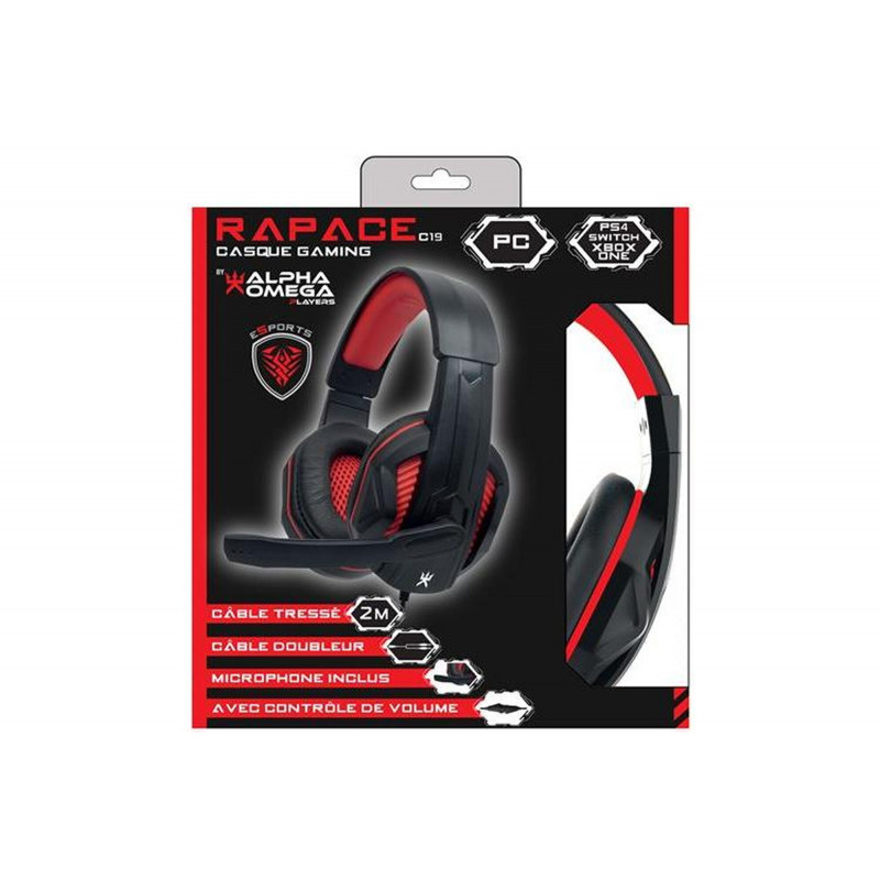 Micro casque Gaming Alpha Omega Players Rapace C19 Rouge