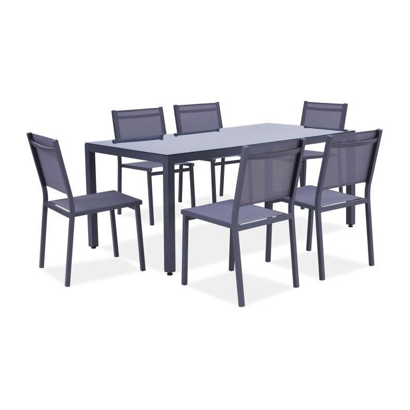 Ensemble table de jardin 180 cm + 6 chaises aluminium gris