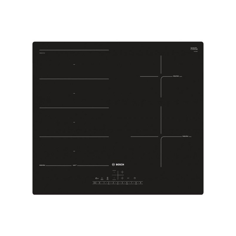 BOSCH PXE611FC1E Plaque à induction - 4 foyer(s) - Touches sensitives - Zone de cuisson modulable - Noir - 59.2 cm 
