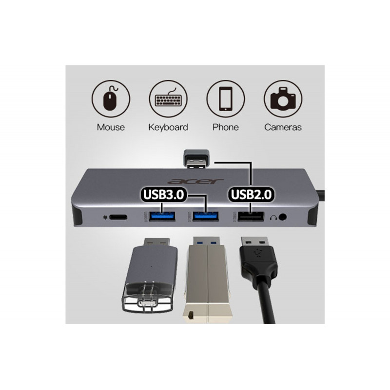Station d accueil Hub USB Type C 12 en 1 Acer HP.DSCAB.009 Argent