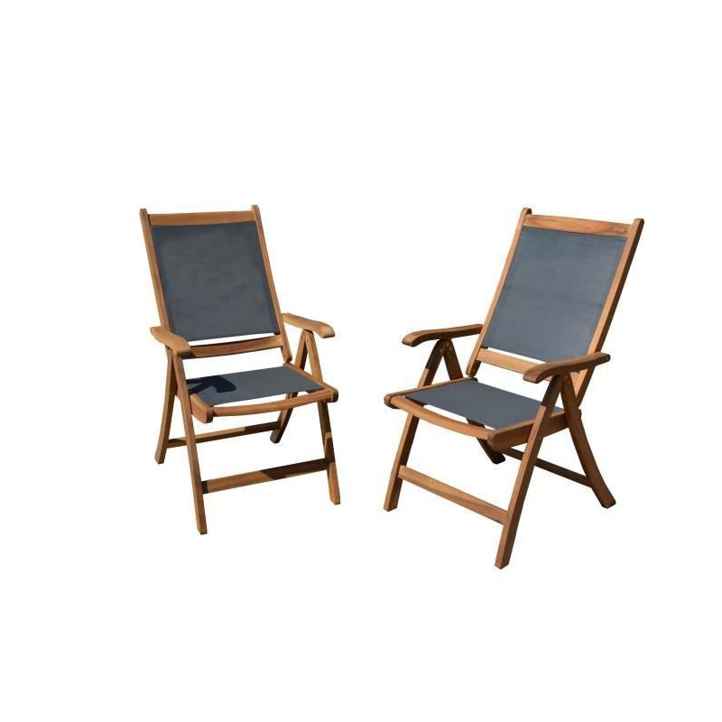 Lot de 2 fauteuils en bois dacacia FSC et textilene - Gris