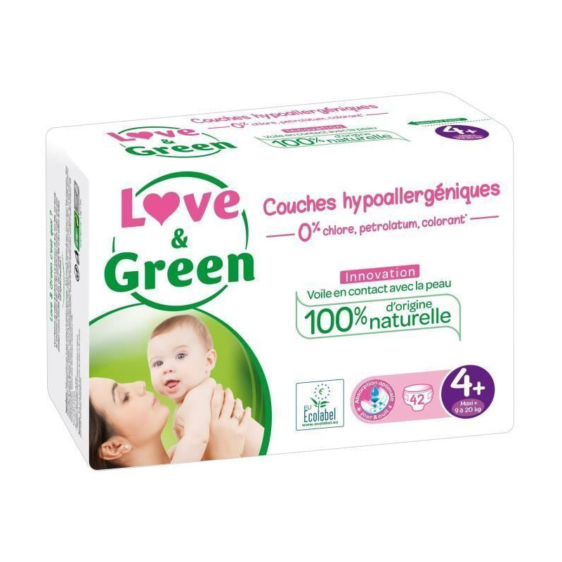 LOVE AND GREEN Couches ecolabellisees Taille 4+ - 42 couches