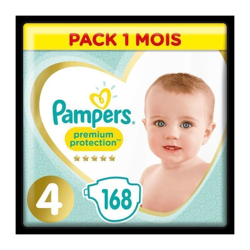 PAMPERS Premium Protection Taille 4 8-16 kg - 168 Couches - Pack 1 Mois