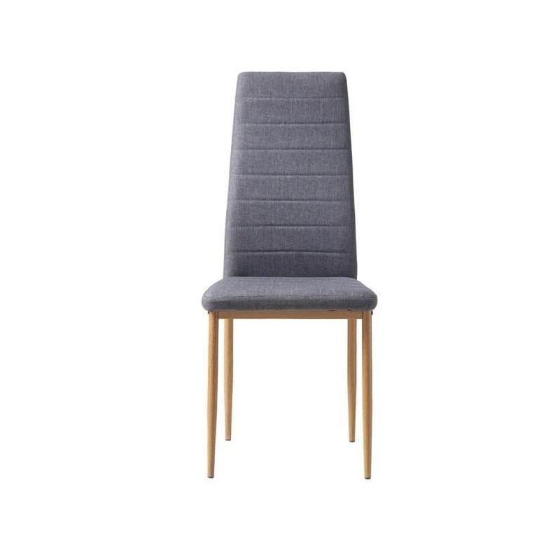 LAUREATE Lot de 6 chaises de salle a manger en metal effet bois - Tissu gris chine - Contemporain - L 44 x P 43 cm