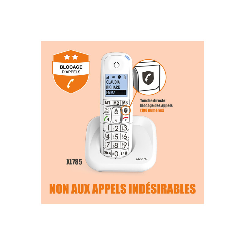 Téléphone fixe sans fil avec répondeur Alcatel XL785 Trio Blanc