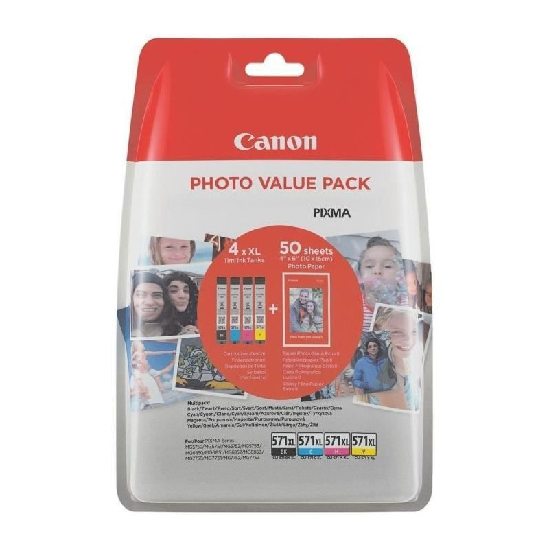 CANON Pack 4 Cartouches CLI-551 BK/C/M/Y - 4 couleurs + 50 feuilles papier photo offertes
