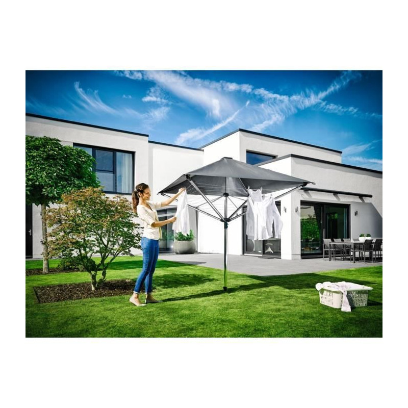 LEIFHEIT 82100 Sechoir parapluie LinoProtect 400, etendoir parapluie avec toit etanche, sechoir jardin inclus douille de sol