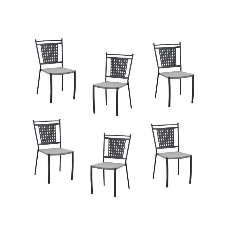 Lot de 6 chaises a manger de jardin - Style zellige - Acier thermolaque + Textilene  - 50 x 59 x 91 cm