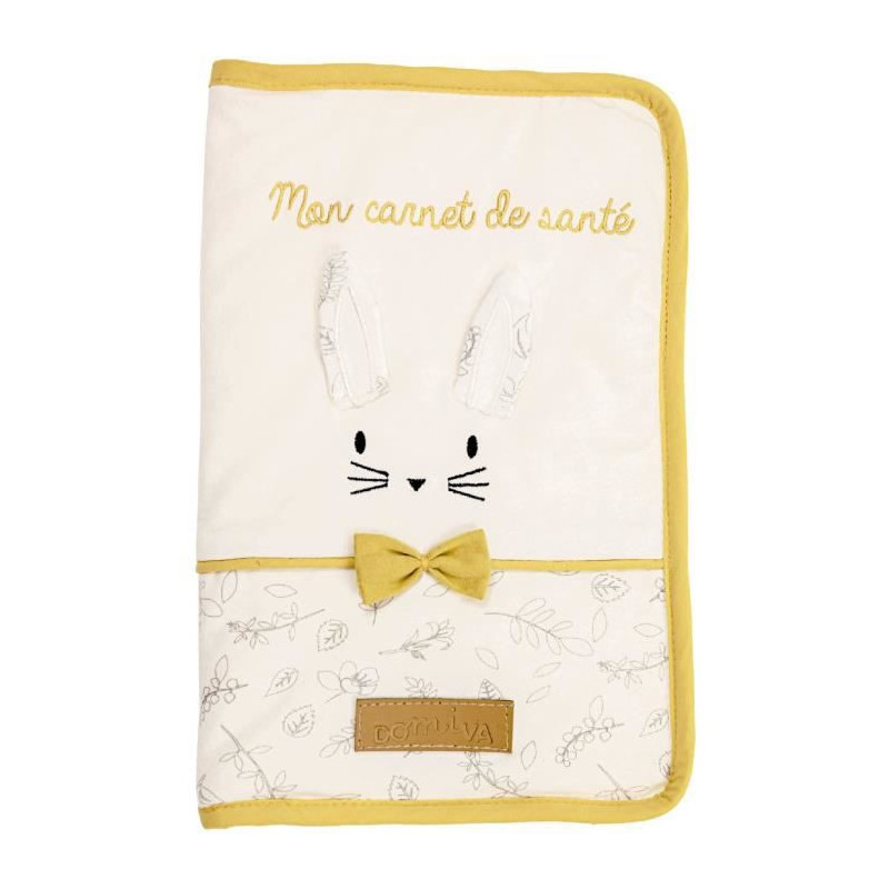 DOMIVA Protege carnet de sante Leafy Bunny - Coton bio + Polyester recylcle - Fermeture zip - Blanc/Jaune - 17 x 26 cm