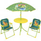 FUN HOUSE Jurassic Salon de jardin dinosaures - 1 table 46 x o46 cm, 2 chaises 53 x 38,5 x 37,5 cm et 1 parasol 125 x o100 cm