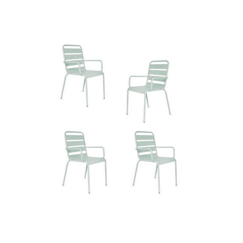 Lot de 4 fauteuils de jardin - Acier - Vert Celadon