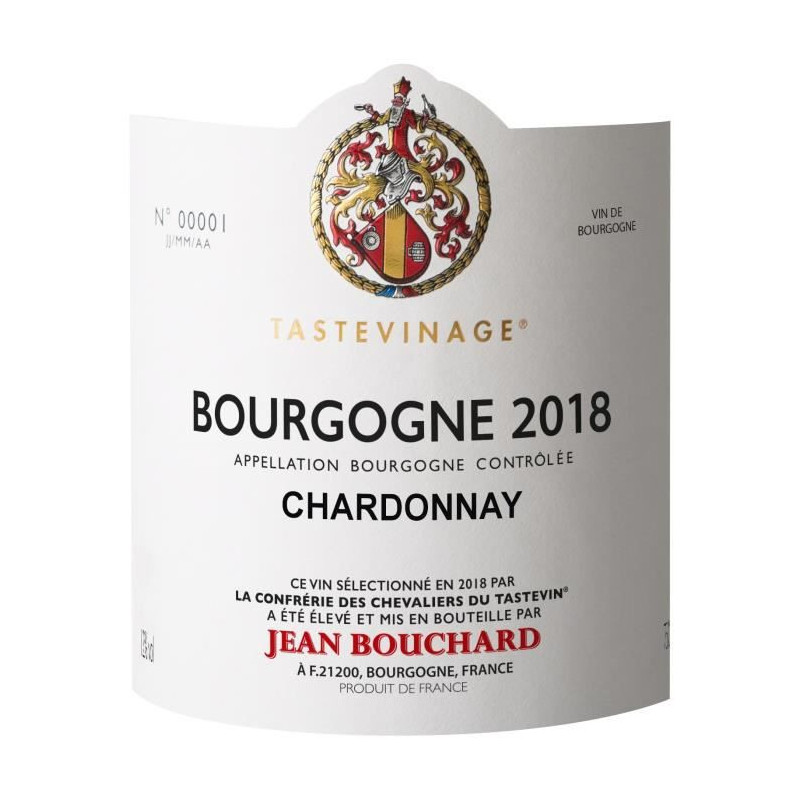 Jean Bouchard 2018 Bourgogne Chardonnay - Vin blanc de Bourgogne - Tastevinage
