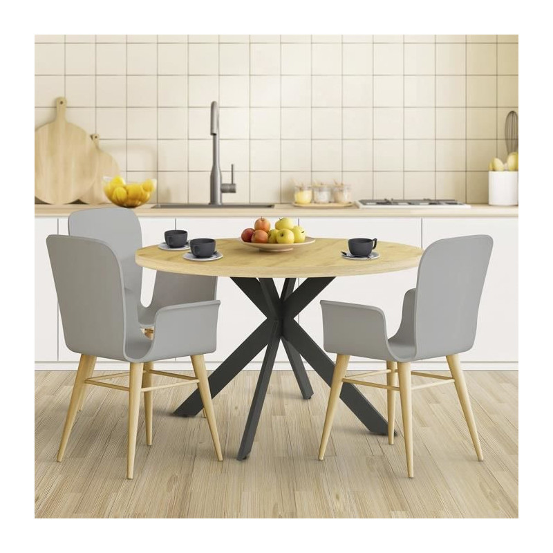 Table a manger - Ronde - Scandinave - CESAME - L 120 x P 75 x H 69 cm - Pieds metal - Decor chene