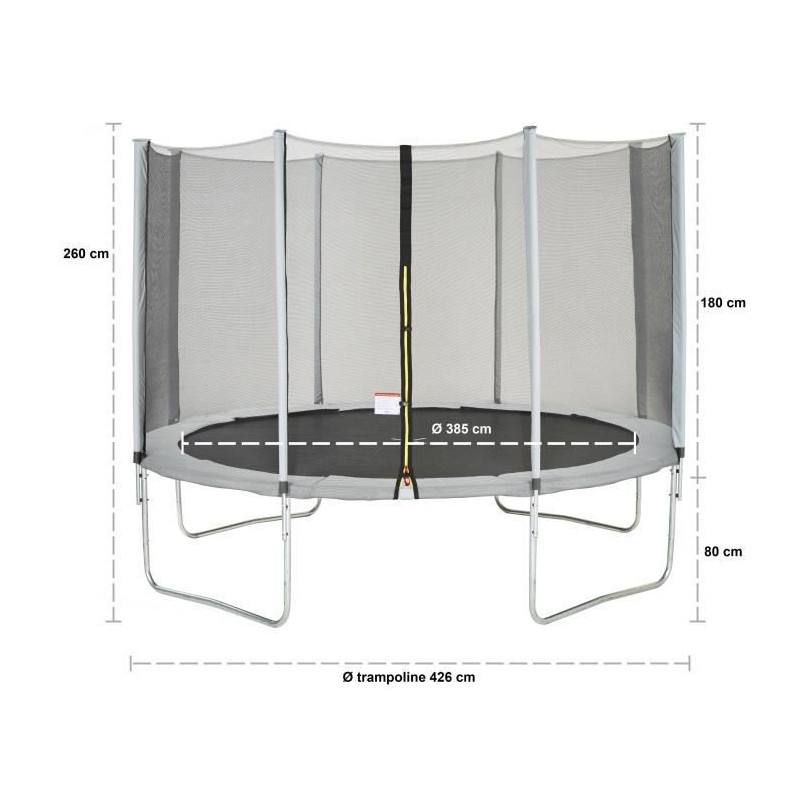 Trampoline MAXI ECO O 430 cm Gris - Avec Filet, Echelle, Couverture de Protection