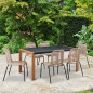 Table a manger de jardin - Acier thermolaque + Pieds en bois + Trivanite - 162 x 80 x 74 cm