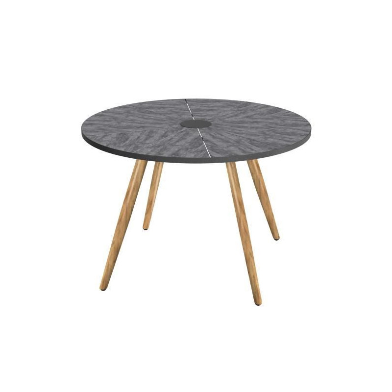 Table de jardin ronde - Acier thermolaque + nassilium en lamelles - Diametre 110 cm