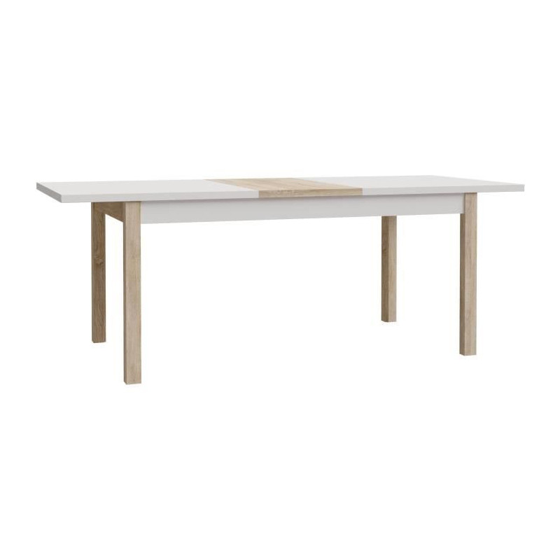Table a manger extensible HOYVIK - 160,4 - 207 cm - Allonge se rangeant sous le plateau - decor chene sonoma avec du blanc mat