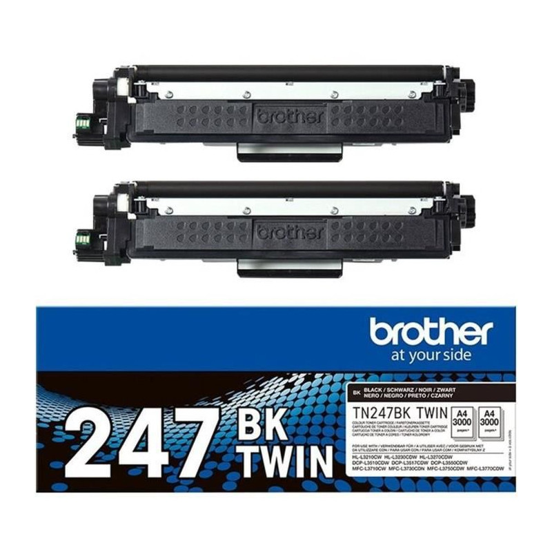 Pack de 2 Toners TN247BKTWIN-BROTHER-Noir-2x3000p.-Brother DCP-L3510, L3517, L3550, HL-L3270, L3290, MFC-L3710, L3730, L3750, L3