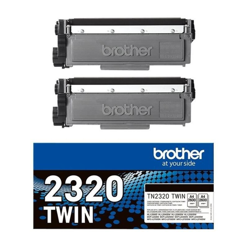 Pack de 2 Toners TN2320TWIN-BROTHER-Noir-2x2600p.-DCP-L2500, L2520, L2560, HL-L2300, L2340, L2360, L2365, MFC-L2700, L2720, L274