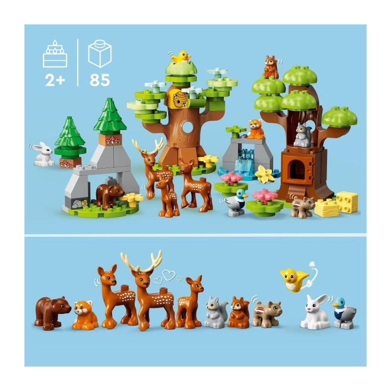LEGO 10979 DUPLO Animaux Sauvages dEurope, Jouet dEveil des 2 Ans, Figurines de Daims, Ours, Renard et Ecureuils