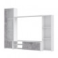 PILVI  Meuble TV - Blanc mat et beton gris clair - L 220,4 x P41,3 x H177,5 cm