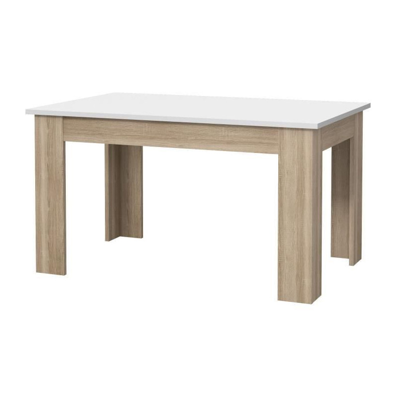 PILVI Table a manger - Blanc et chene sonoma - L 140 x I90 x H 75 cm