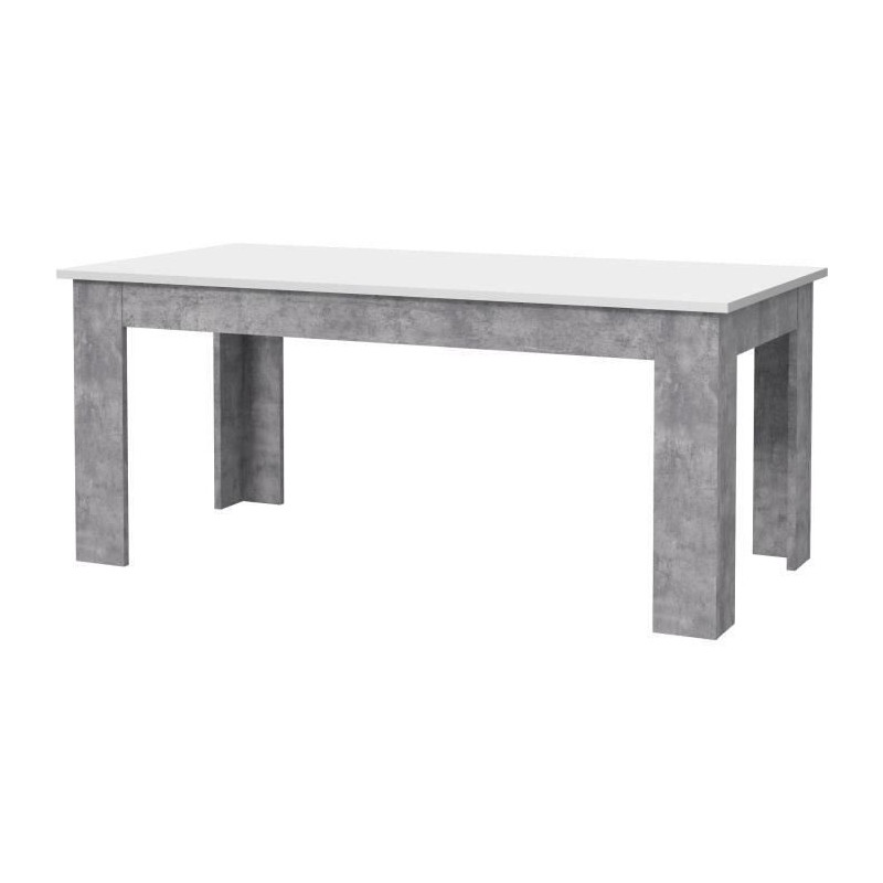 PILVI Table a manger - Blanc et beton gris clair - L 180 x I90 x H 75 cm