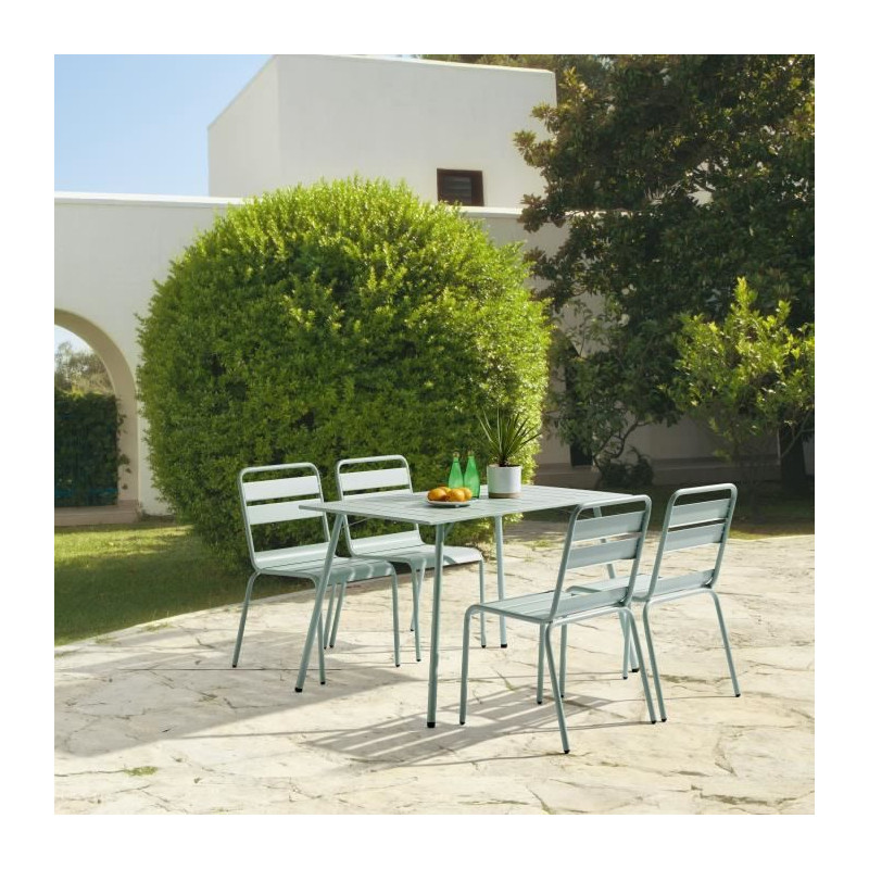 Lot de 4 chaises de jardin - Acier - Vert Celadon