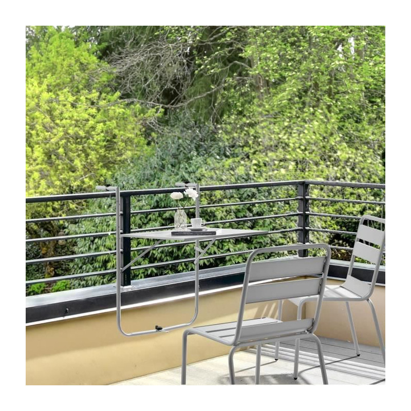 Table de jardin - Table de balcon rabattable - Pliante - Gris - En acier - 1 personne - 60 x 78 x 86-101 cm