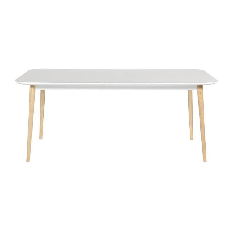 OTTO Table de sejour avec pietement en hevea massif - Blanc laque - L 180 x P 90 x H 75 cm