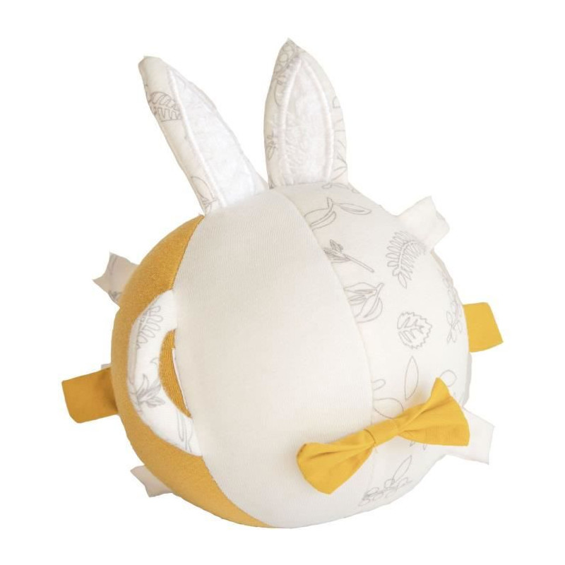 DOMIVA Balle dactivites Leafy Bunny - Coton bio - Sensorielle - Blanc/Jaune - 12 cm